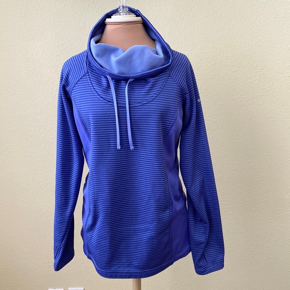 Columbia Blue Striped Cowl Neck Fleece Lined Top - Picture 1 of 9